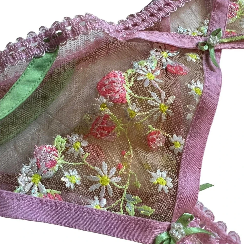 For Love & Lemons Floral Tutti Frutti‎ Shimmer Garter Belt Small New